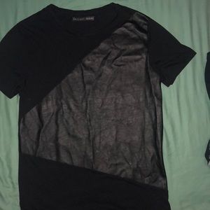 Black T-shirt with leather accent